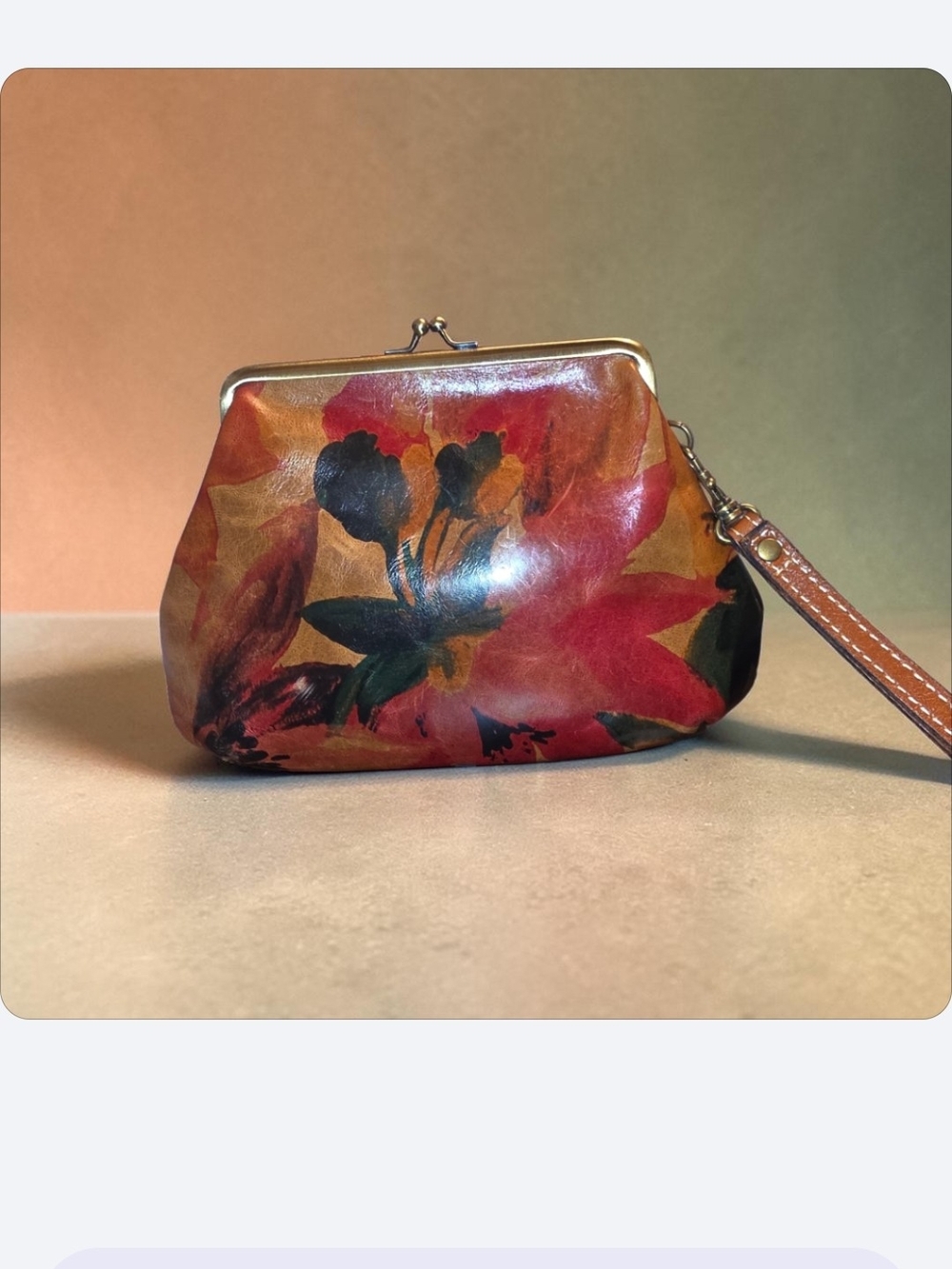 Patricia Nash Leather Floral Wristlet Clutch in Autumn Tones
